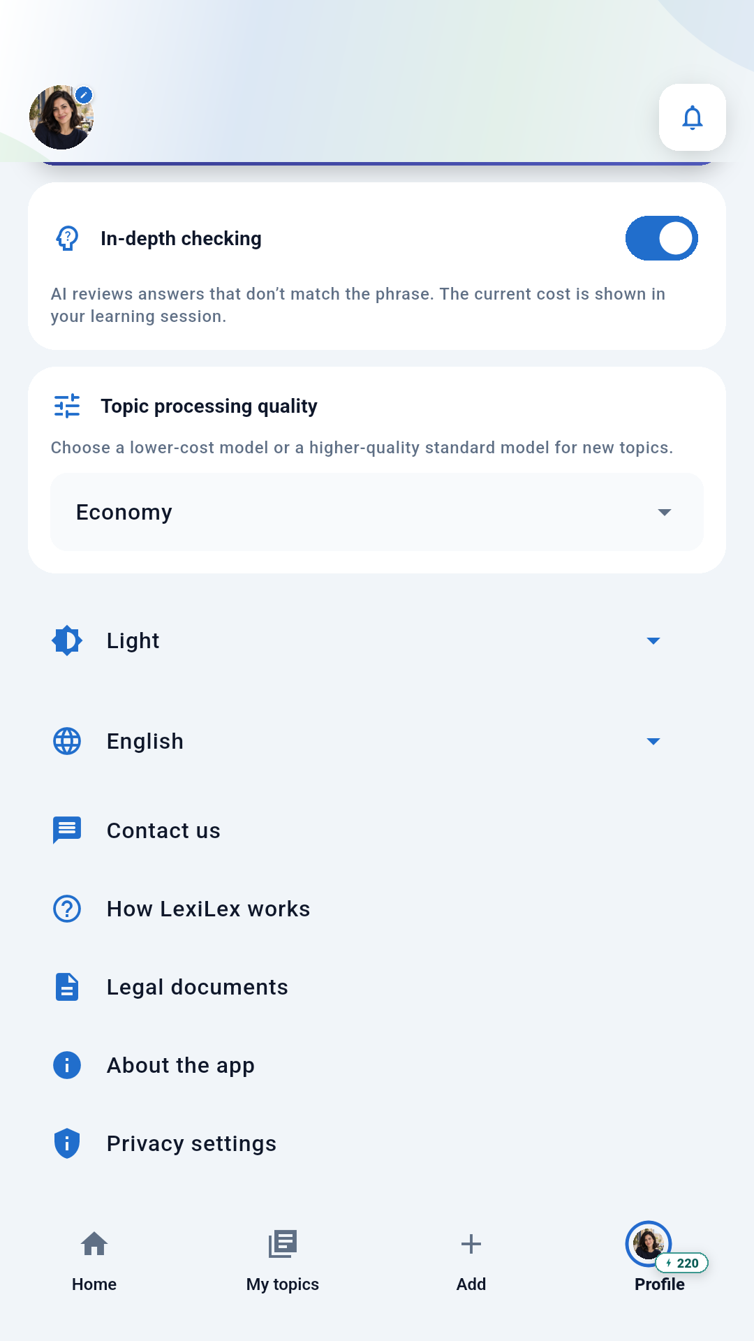 Manage languages, learning, privacy and your plan