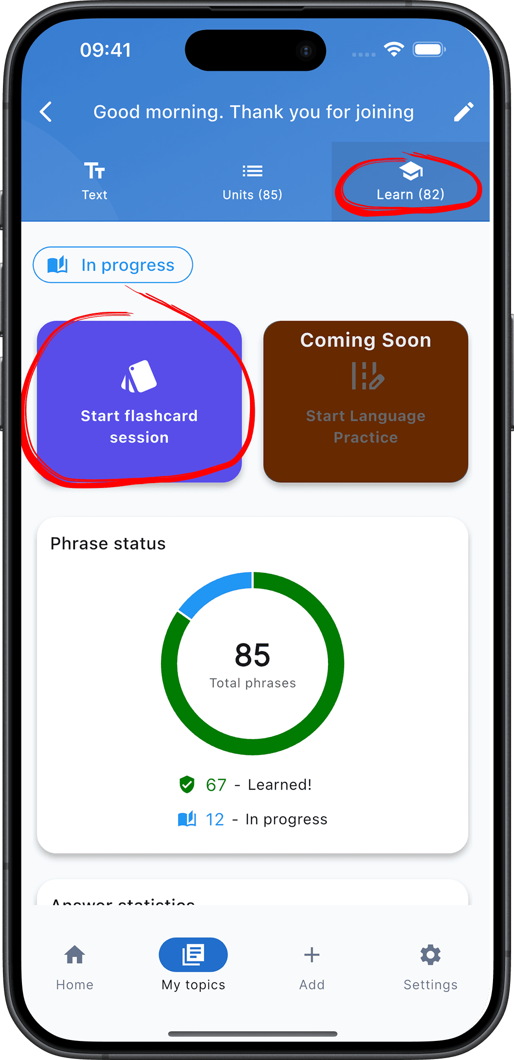 Memorize phrases using flashcards